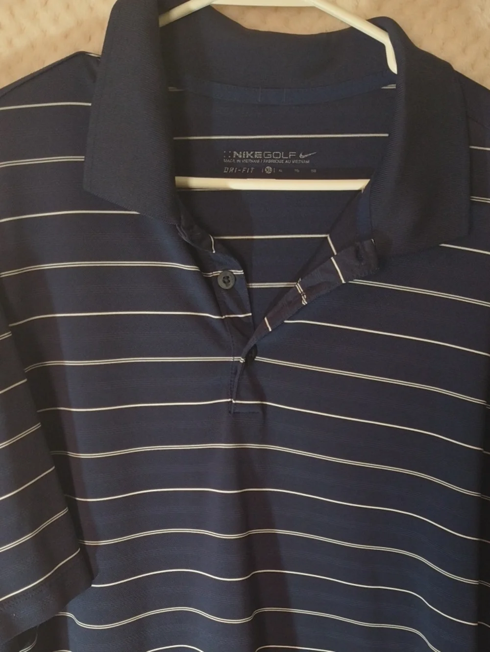 Nike Men’s Navy and White Striped Polo